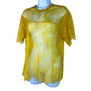 Philosophy Di Lorenzo Serafini Top Sheer Lace Yoke Scalloped Edge Yellow Size 8